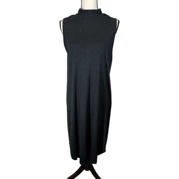 Lilla P Dresses & Skirts - Lilla‎ P Black Stonewashed Sleeveless Midi Jersey Knit Mock Neck Dress Medium